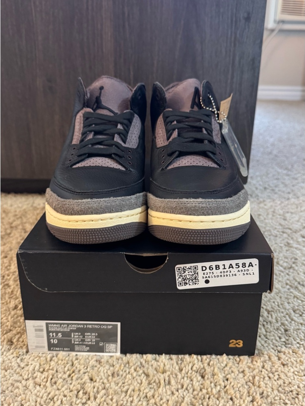 Nike Air Jordan 3 Retro OG Black and Grey Sneakers